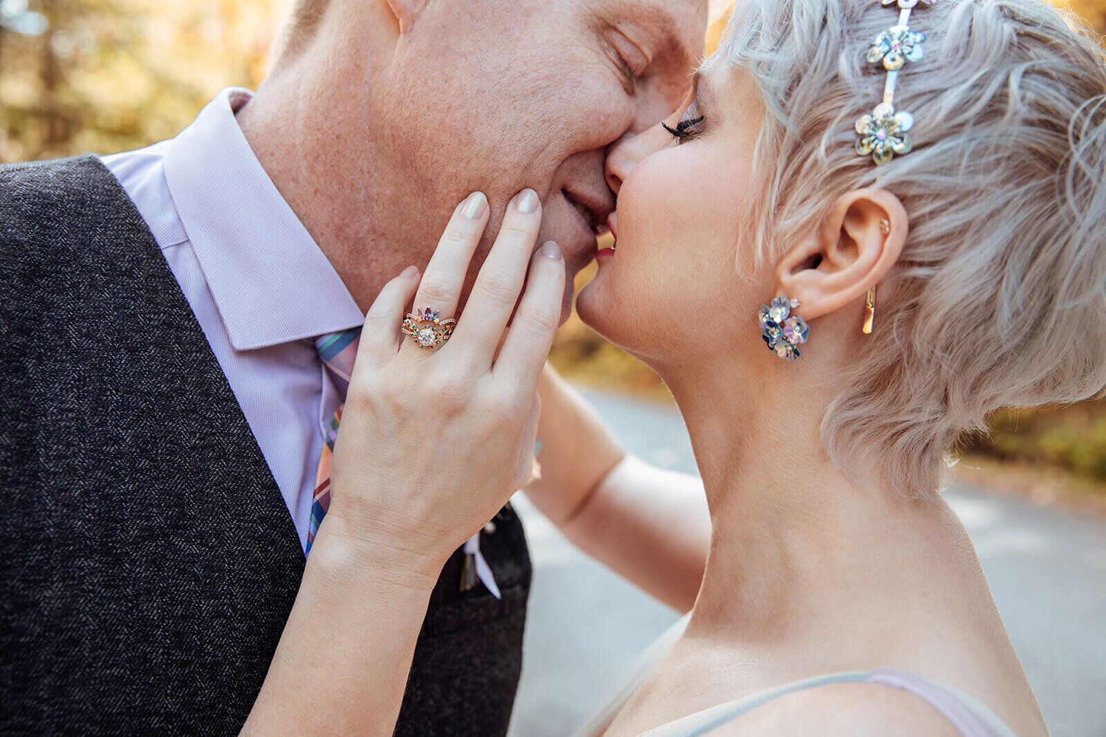  Bride and groom kiss after their elopement at Texas Falls Recreation Area in Vermont 