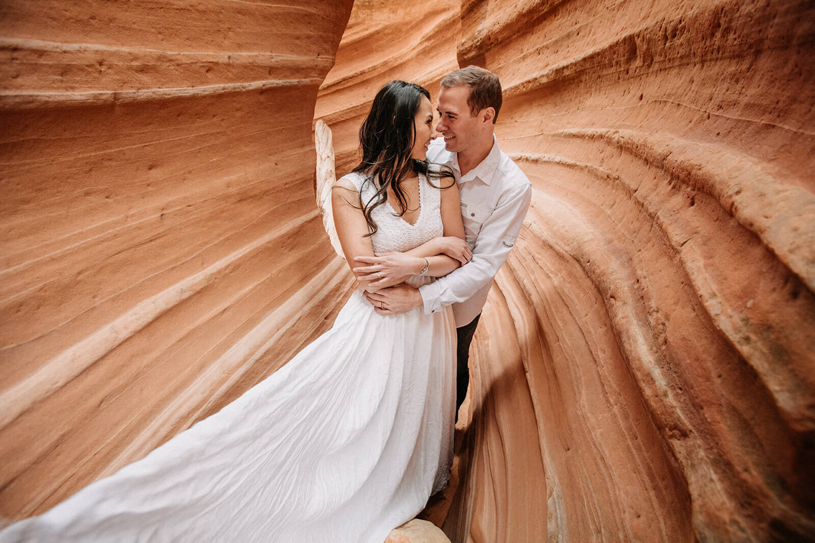  Eloping couple explore a technical canyon outside of Zion National Park. Zion National Park, Utah elopement photographer 