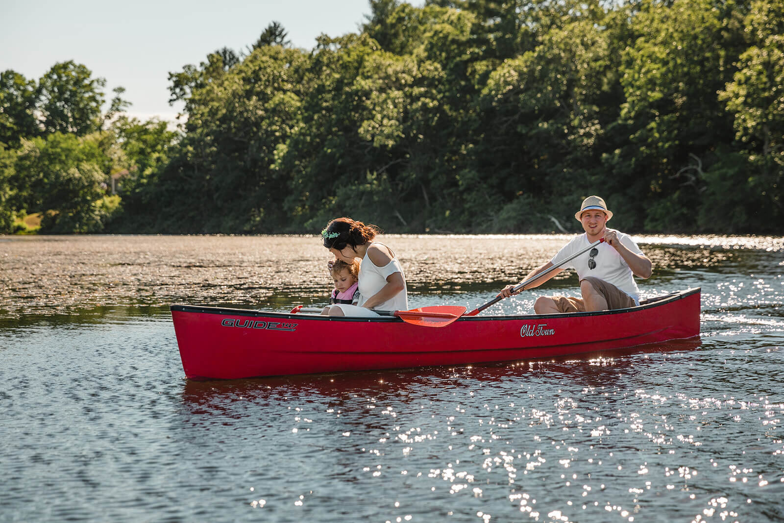  Canoeing Rhode Island Elopement with couple and young daughter on the Wood River 