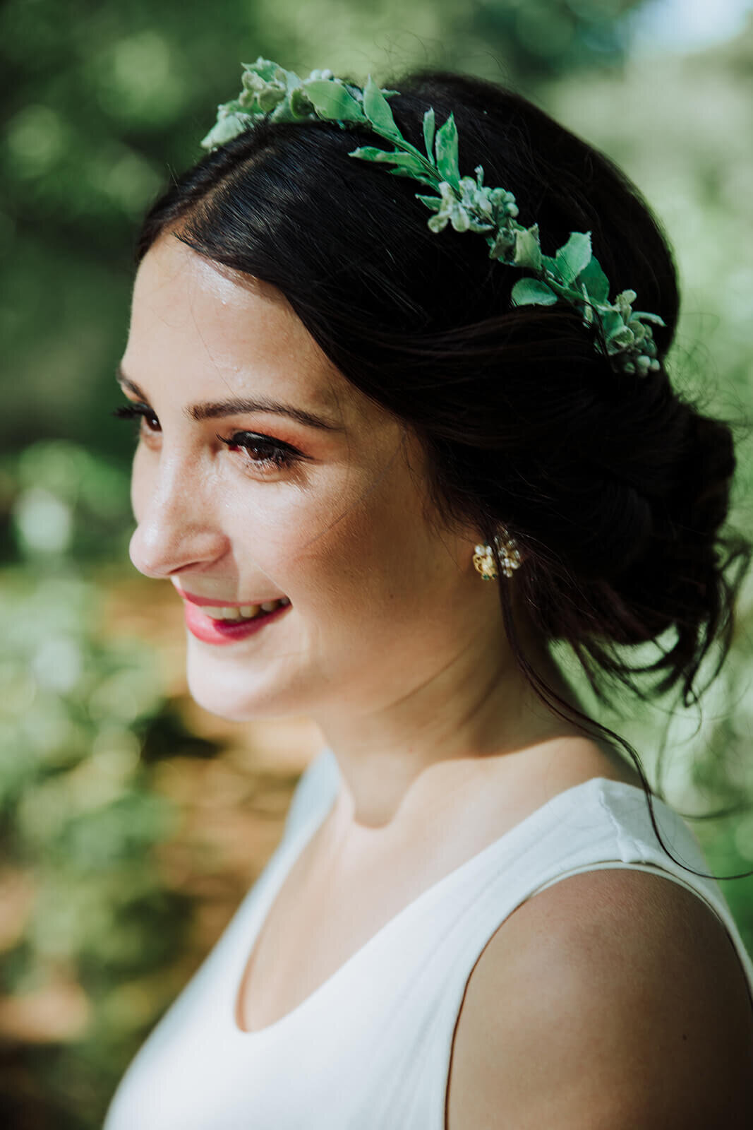  Bride smiles during canoeing Rhode Island Elopement on the Wood River 