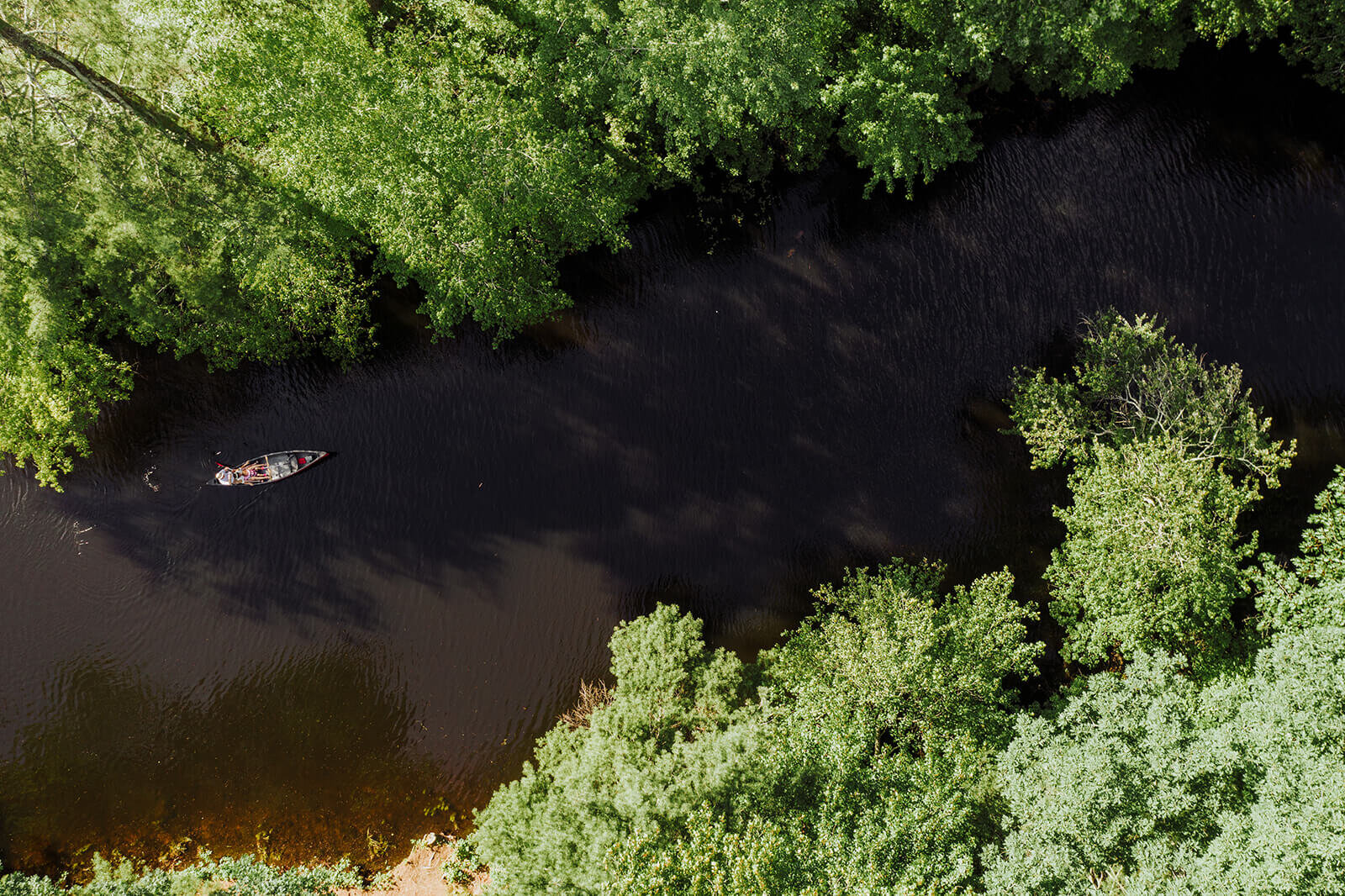  Drone photo of canoeing Rhode Island Elopement on the Wood River 