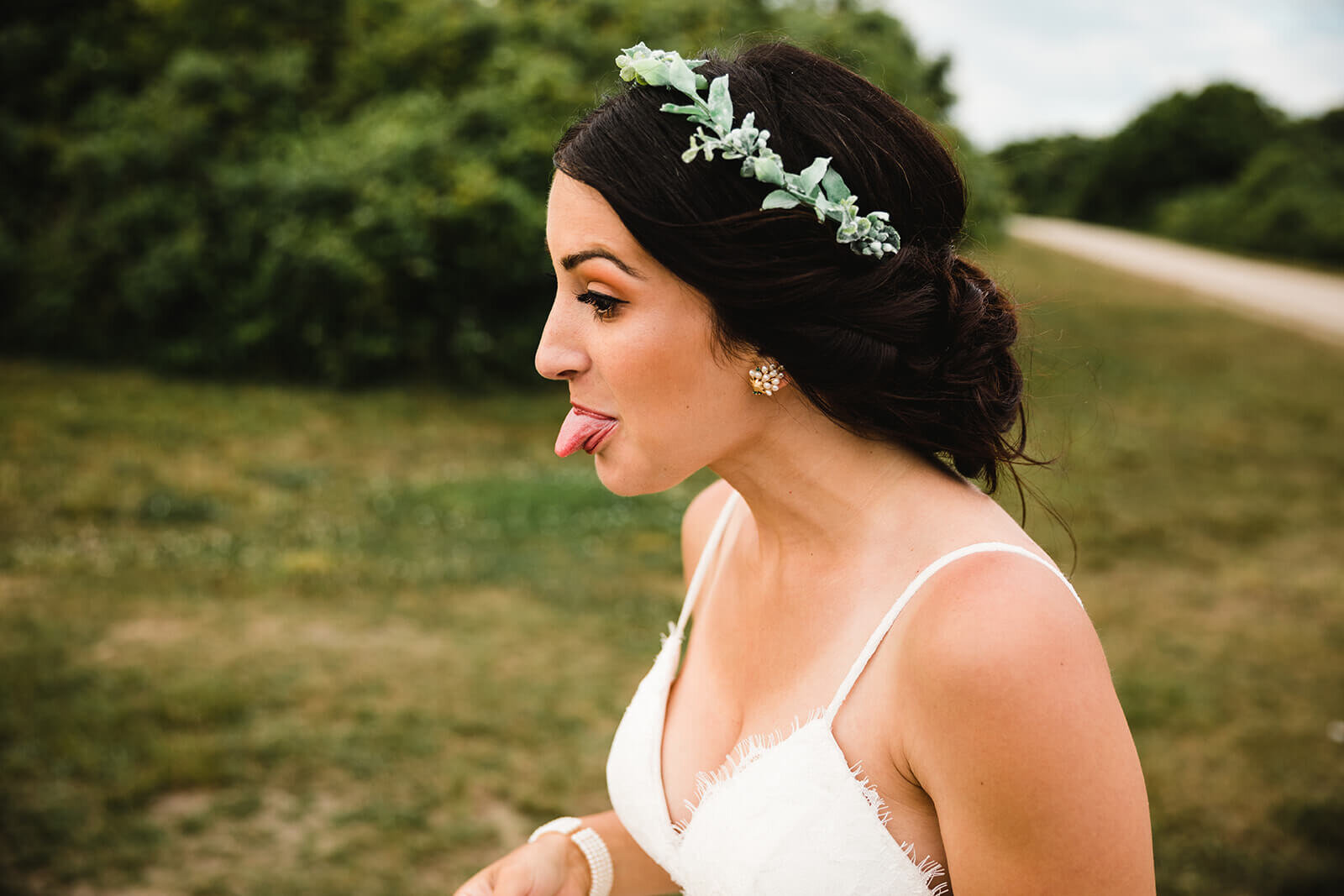  Bride makes faces at her daughter during her elopement day. 