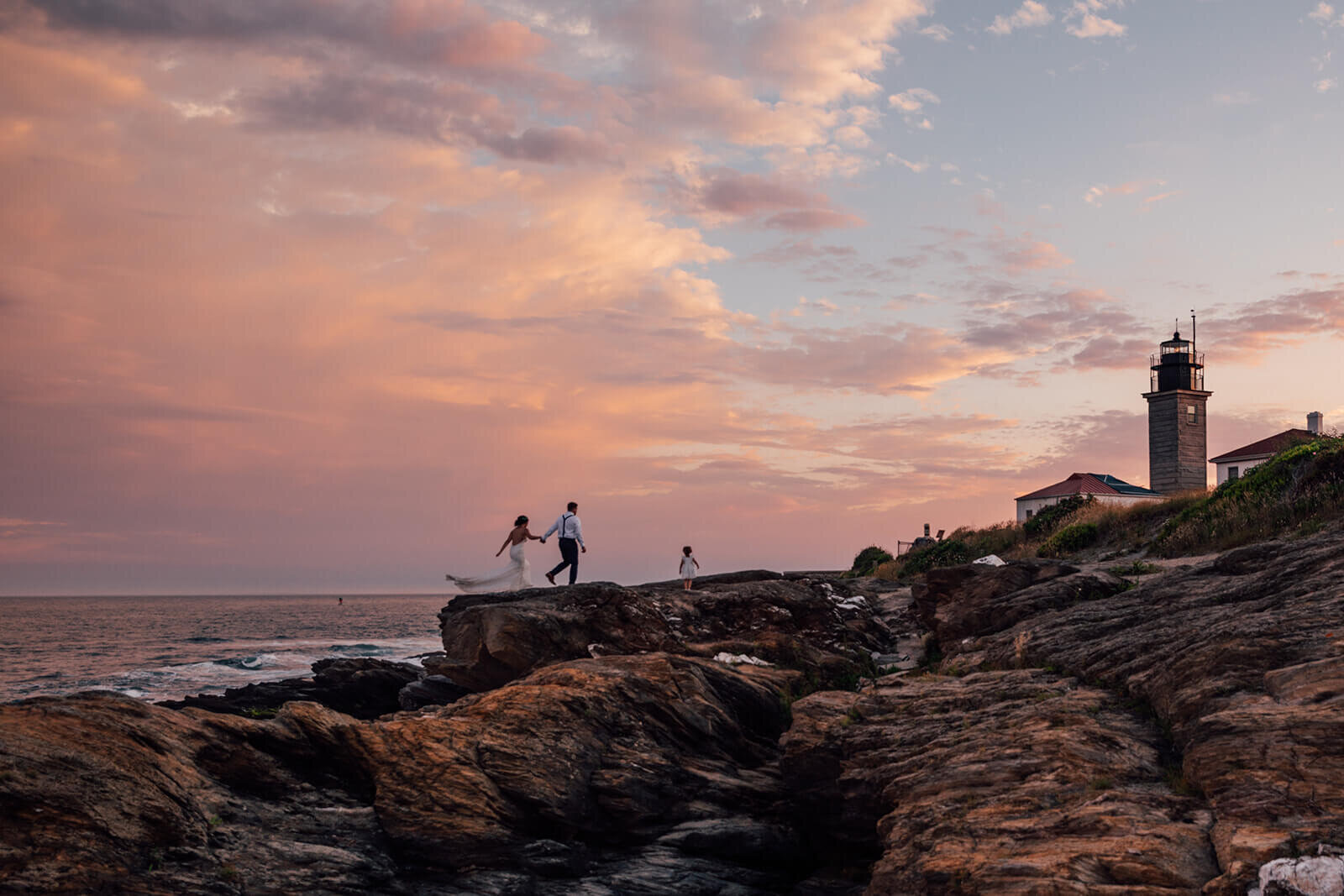  Couple elope at Beavertail Lighthouse in Rhode Island and involve their daughter in the day. 