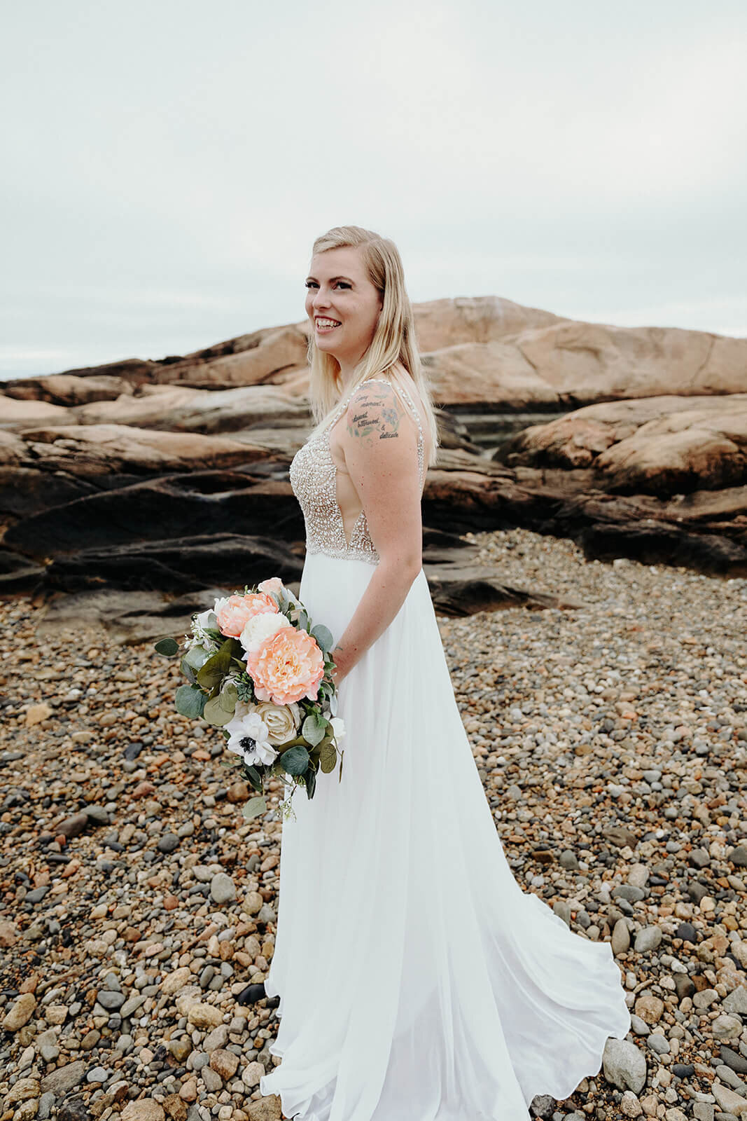  Bride during an elopement on the Rhode Island Coast in Narragansett. 