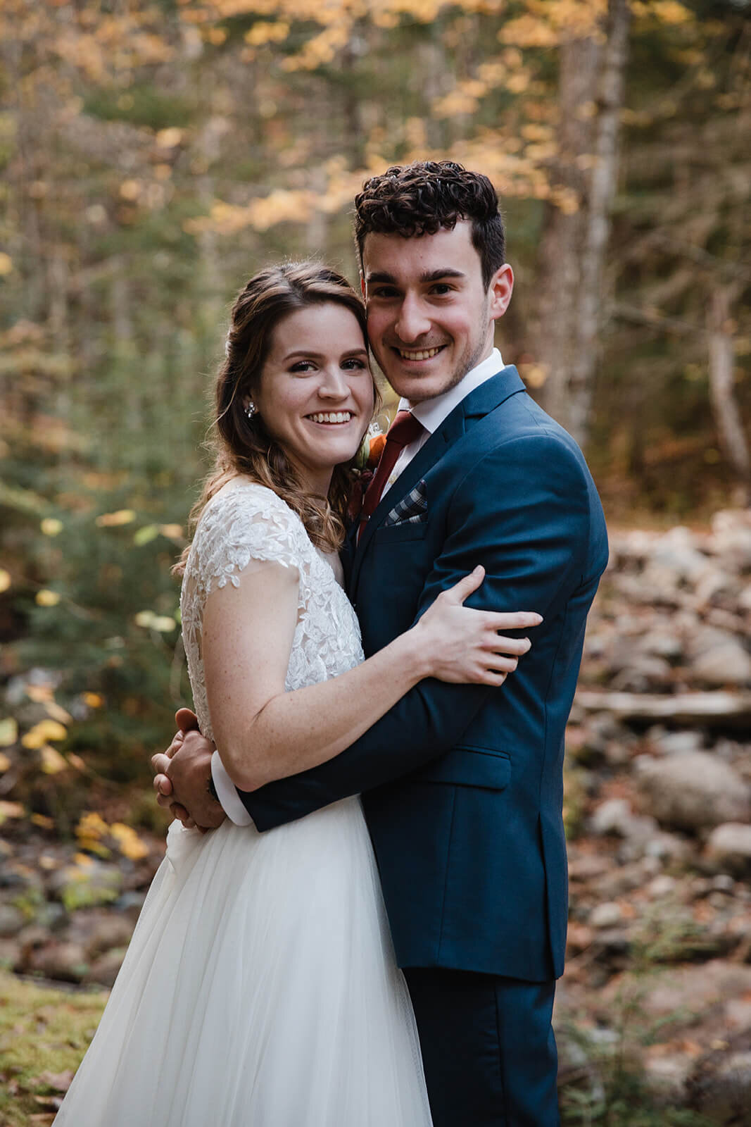  Couple sees each other for the first time during their elopement. Small outdoor wedding in the White Mountains, New Hampshire.  