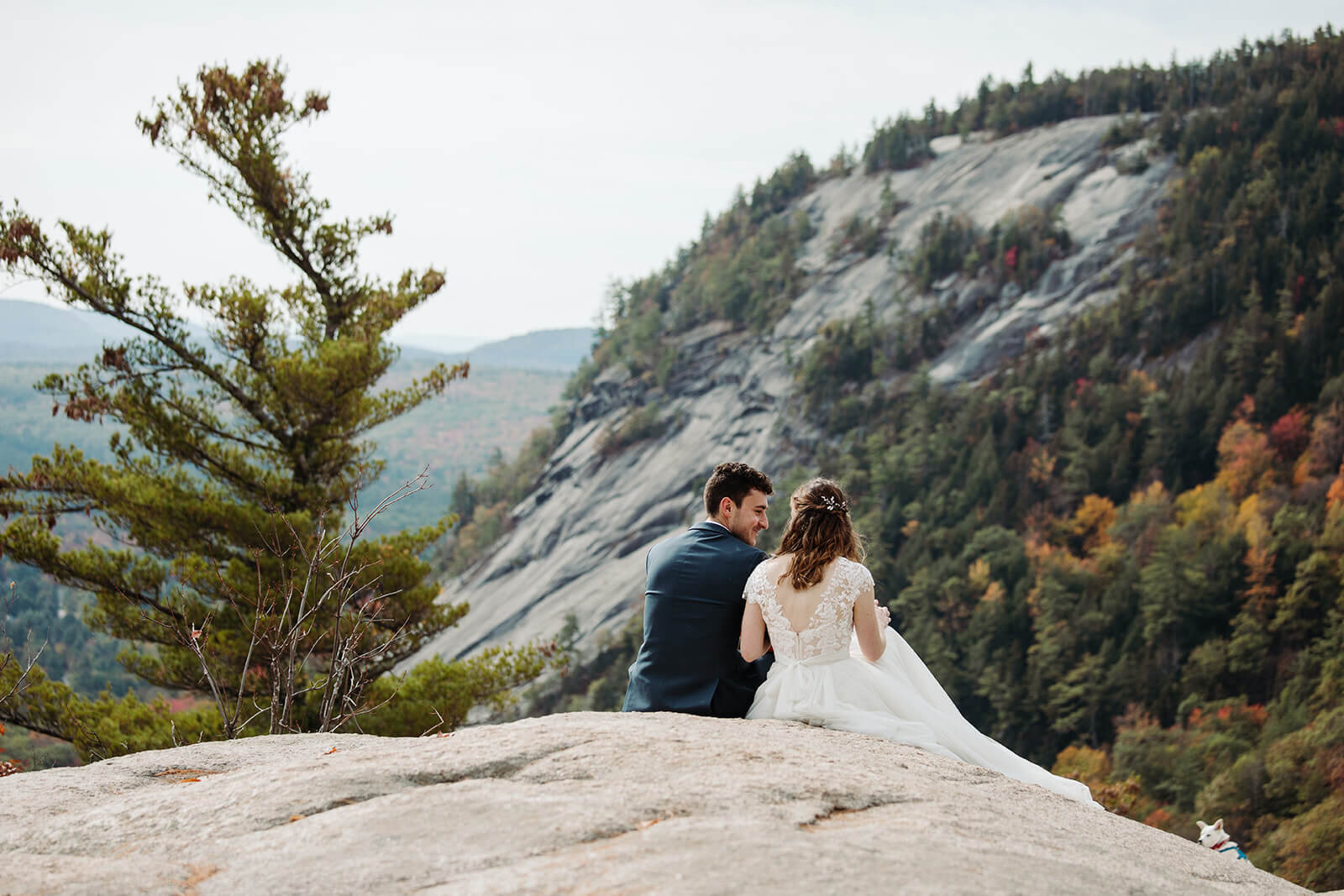  The couple steals a quiet moment after their elopement ceremony to take in the view in the White Mountains in New Hampshire. New Hampshire elopement 