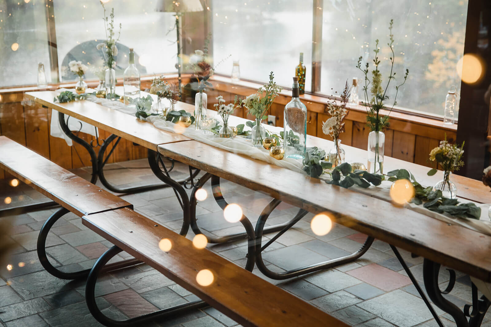  Dinner celebration set up at Alderbrook Lodge in the Adirondacks Upstate NY. 