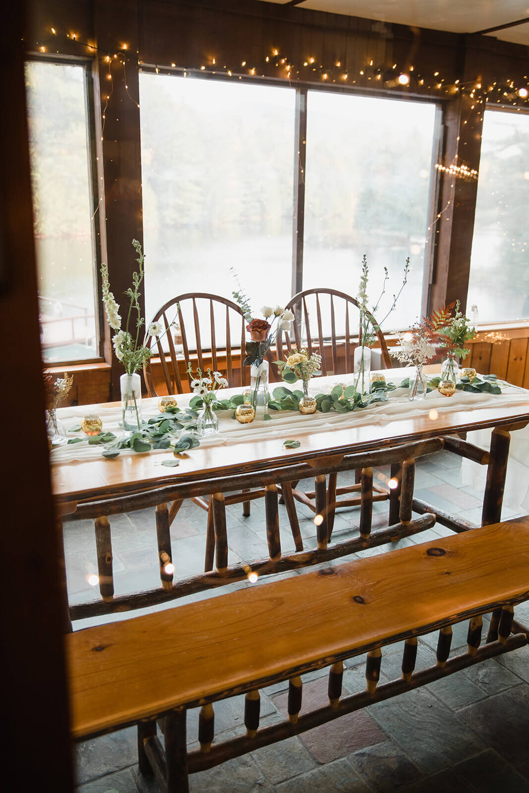  Dinner celebration set up at Alderbrook Lodge in the Adirondacks Upstate NY. 