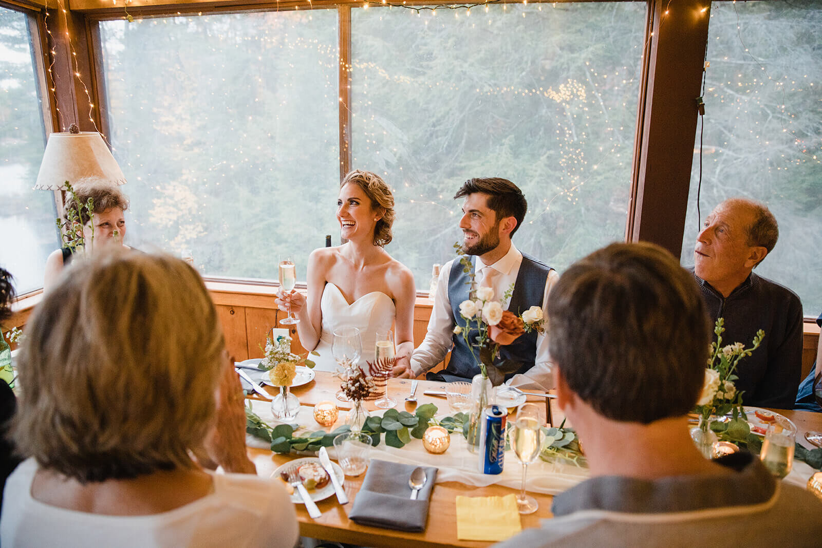  Dinner celebration set up at Alderbrook Lodge in the Adirondacks Upstate NY. 