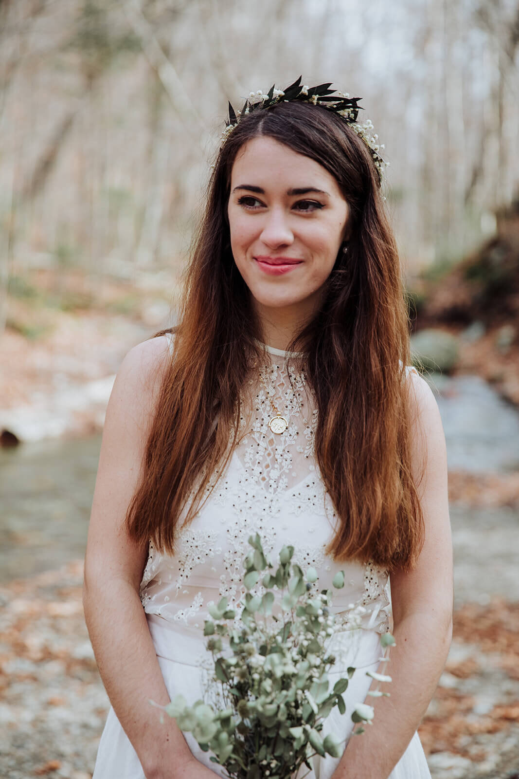  Eloping couple explores trail during their adventure elopement on Mt. Mansfield, Vermont’s tallest mountain.  Vermont mountain wedding. Vermont winter elopement. Vermont elopement packages. 