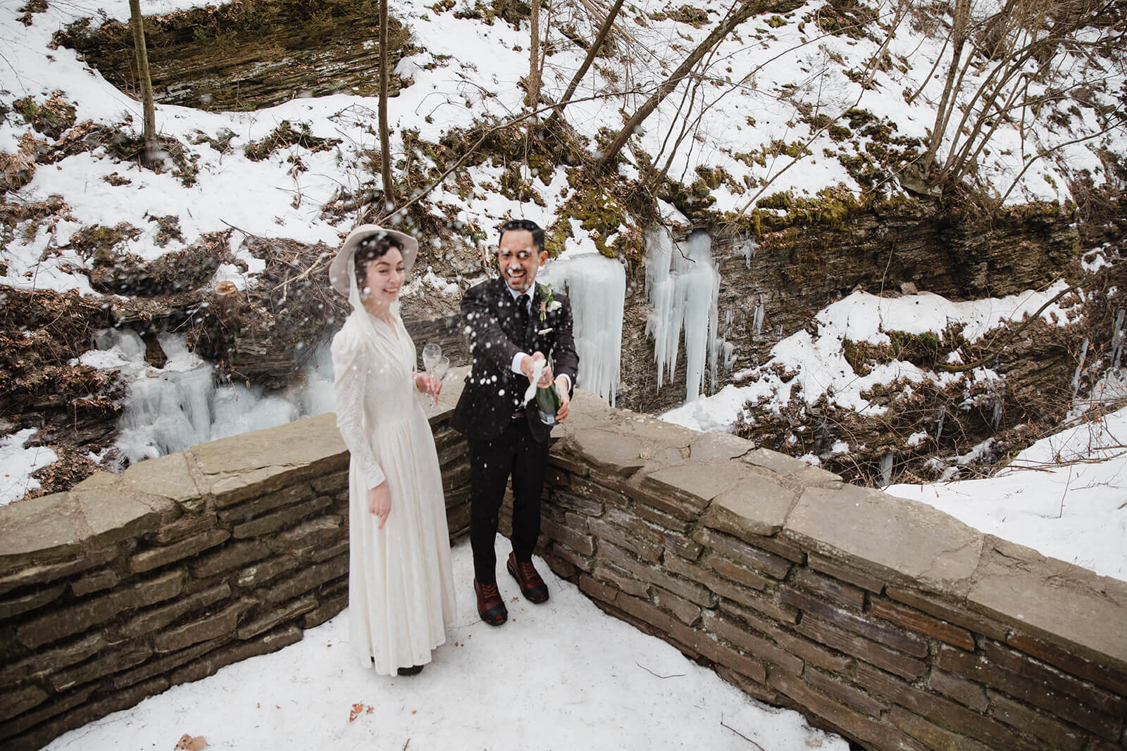  Stylish NYC couple elope late winter in the Finger Lakes region of Upstate NY.  