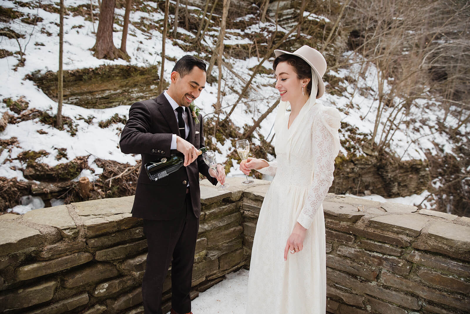  Stylish NYC couple elope late winter in the Finger Lakes region of Upstate NY.  