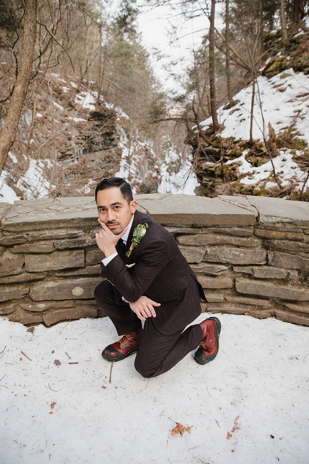  Stylish NYC couple elope late winter in the Finger Lakes region of Upstate NY.  