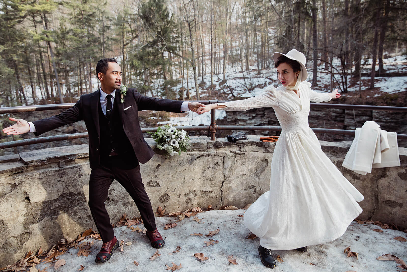  Stylish NYC couple elope late winter in the Finger Lakes region of Upstate NY.  