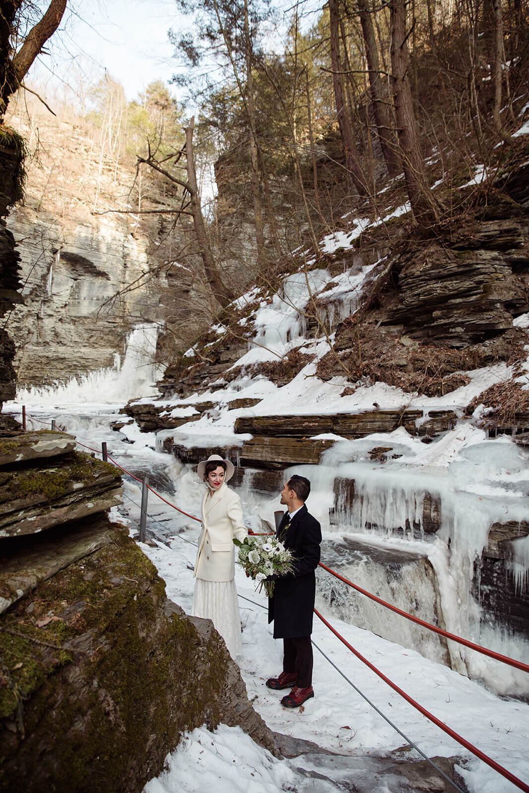  Stylish NYC couple elope late winter in the Finger Lakes region of Upstate NY.  