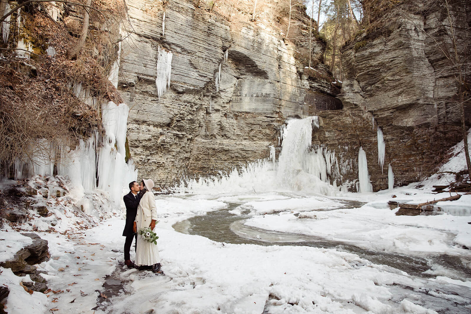  Stylish NYC couple elope late winter in the Finger Lakes region of Upstate NY.  