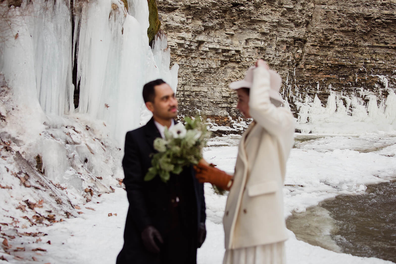  Stylish NYC couple elope late winter in the Finger Lakes region of Upstate NY.  