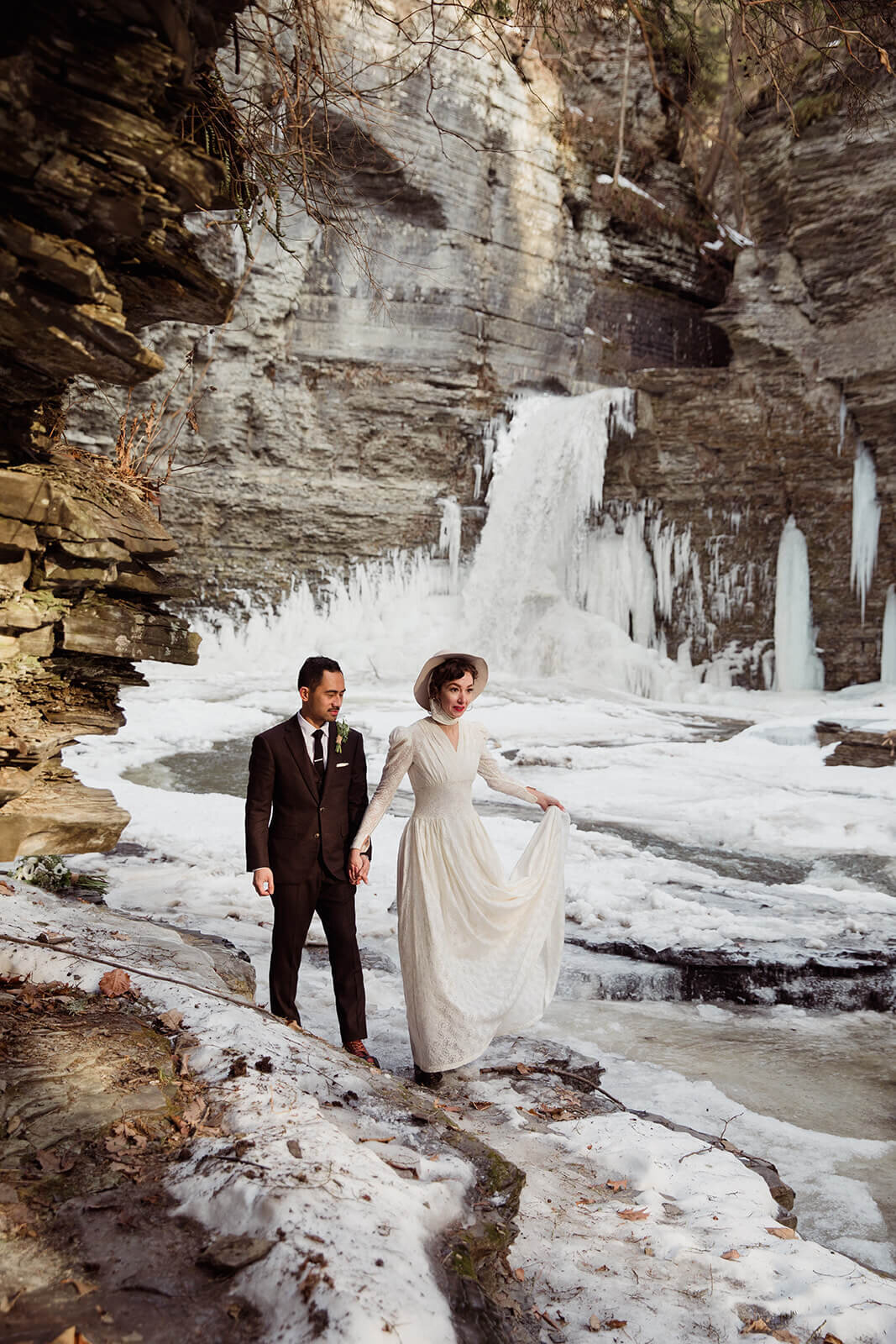  Stylish NYC couple elope late winter in the Finger Lakes region of Upstate NY.  