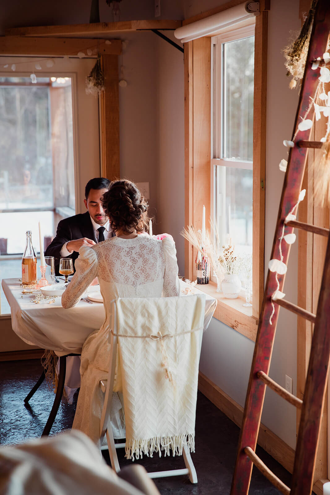  Stylish NYC couple elope late winter in the Finger Lakes region of Upstate NY.  Private chef dinner 