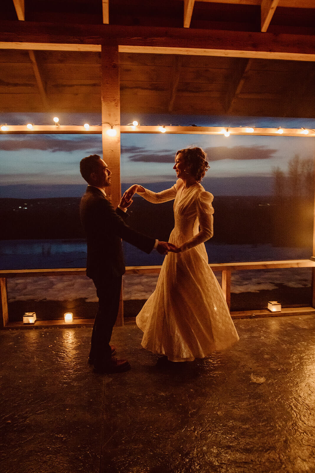  Stylish NYC couple elope late winter in the Finger Lakes region of Upstate NY.  First dance 