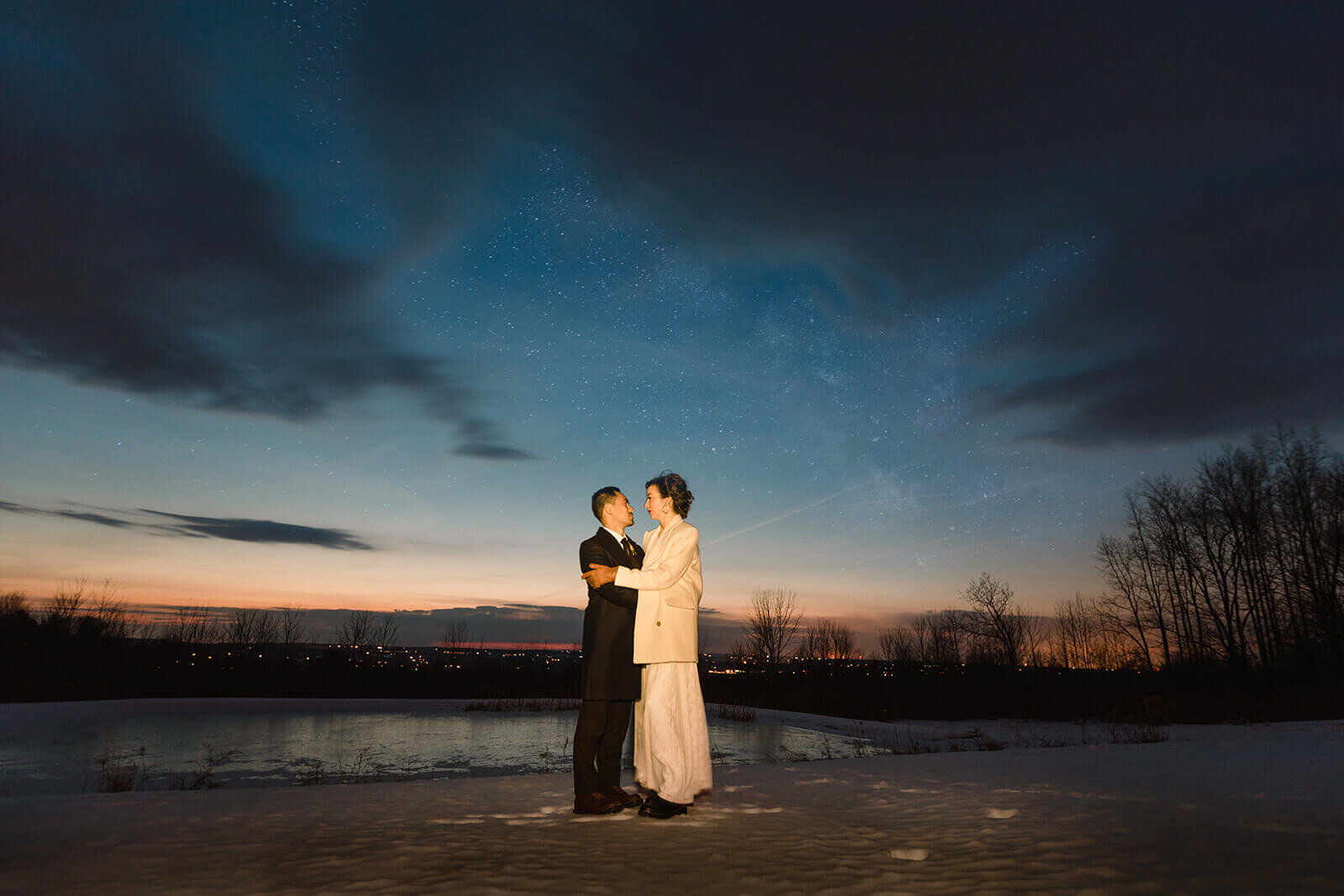  Stylish NYC couple elope late winter in the Finger Lakes region of Upstate NY.  Under the stars. 