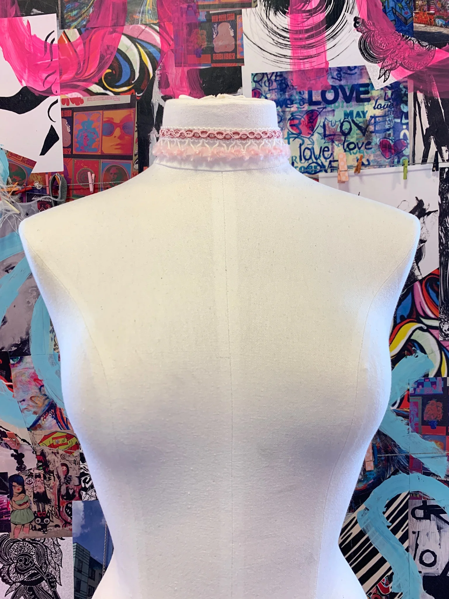 Pink &amp; White Lace  Choker