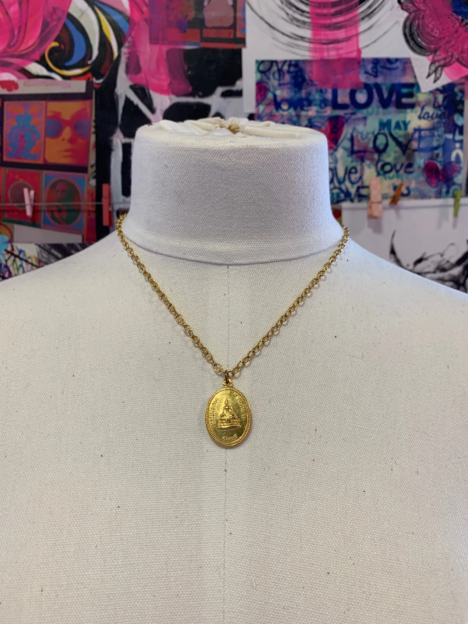Oval Brass Buddha Necklace