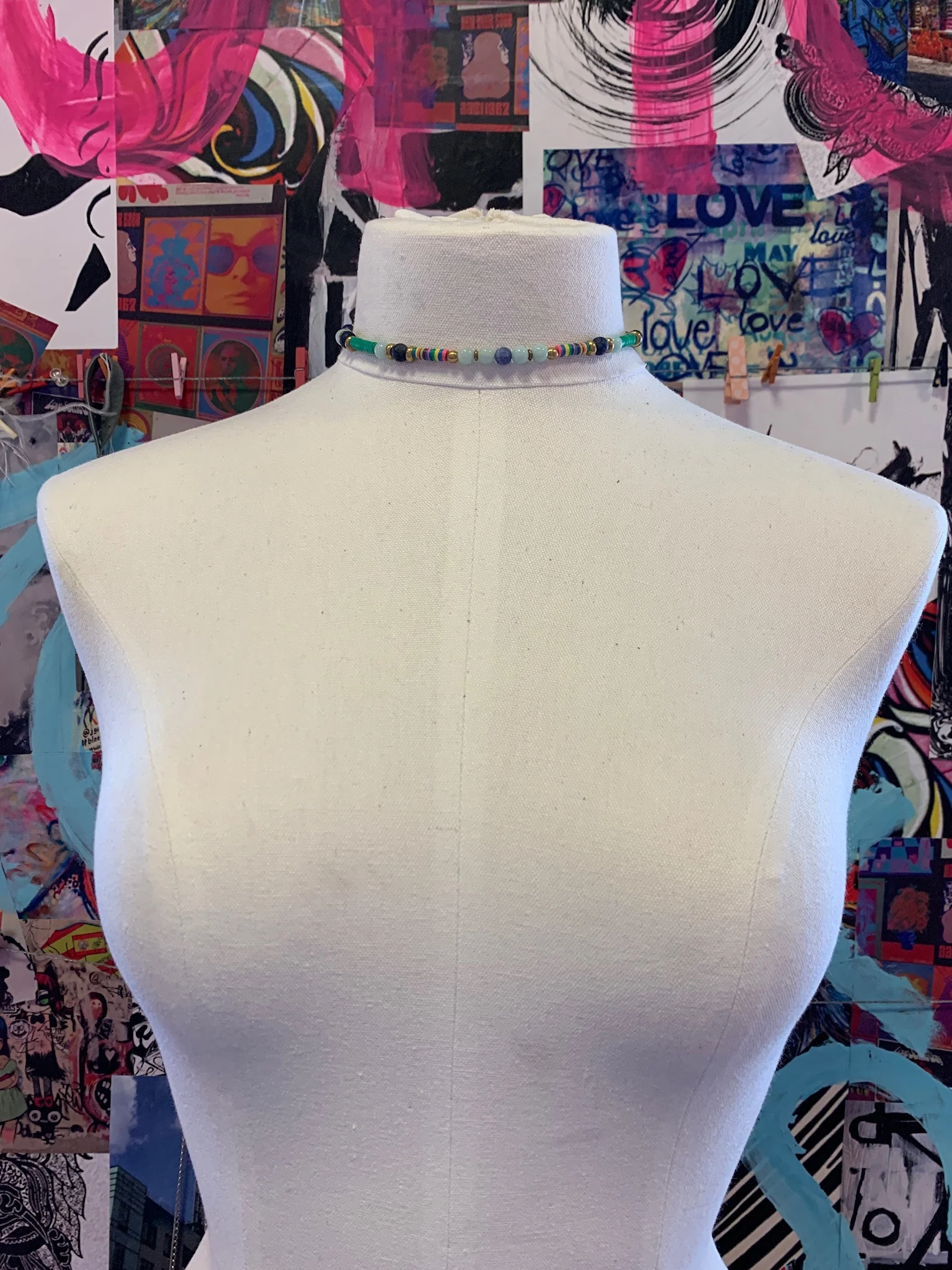   Multi-Colored Adjustable Choker with Brass Accents