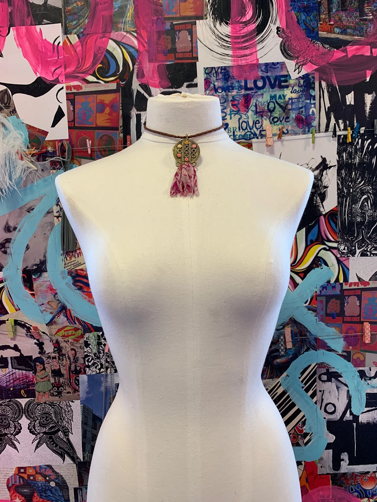 Pink &amp; Orange Brass Pendant with tie-dyed detail