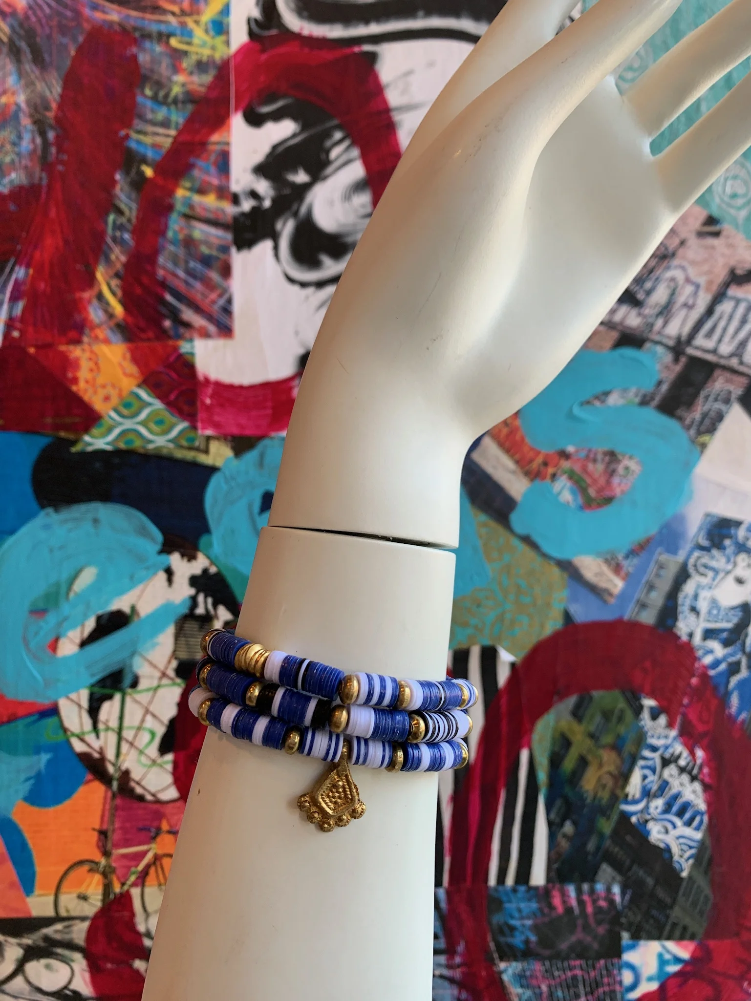 Purple &amp; Orange &amp; Brass Trio Stack with Brass Charm