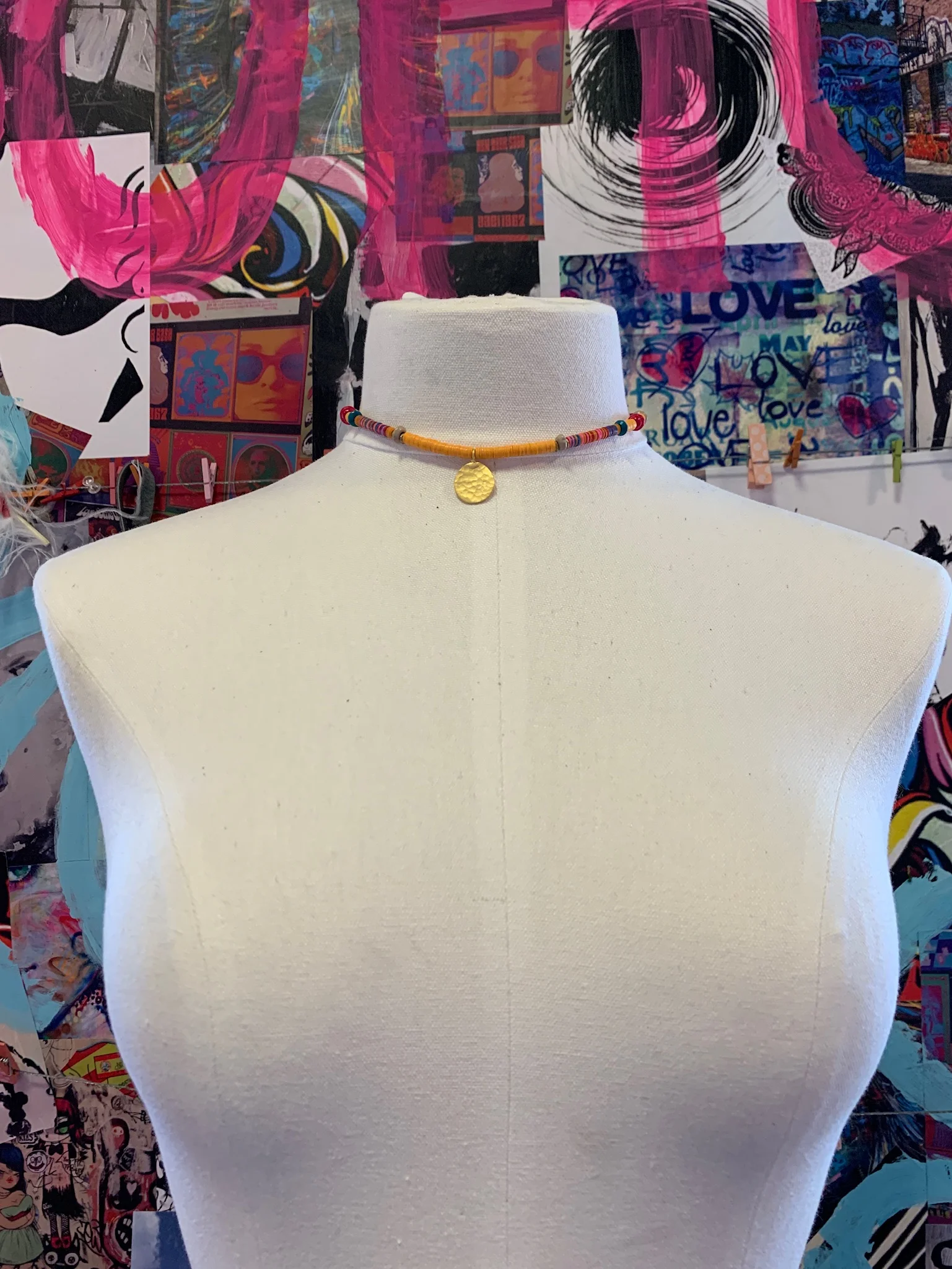 Orange &amp; Red Adjustable Vinyl Choker with Brass Charm