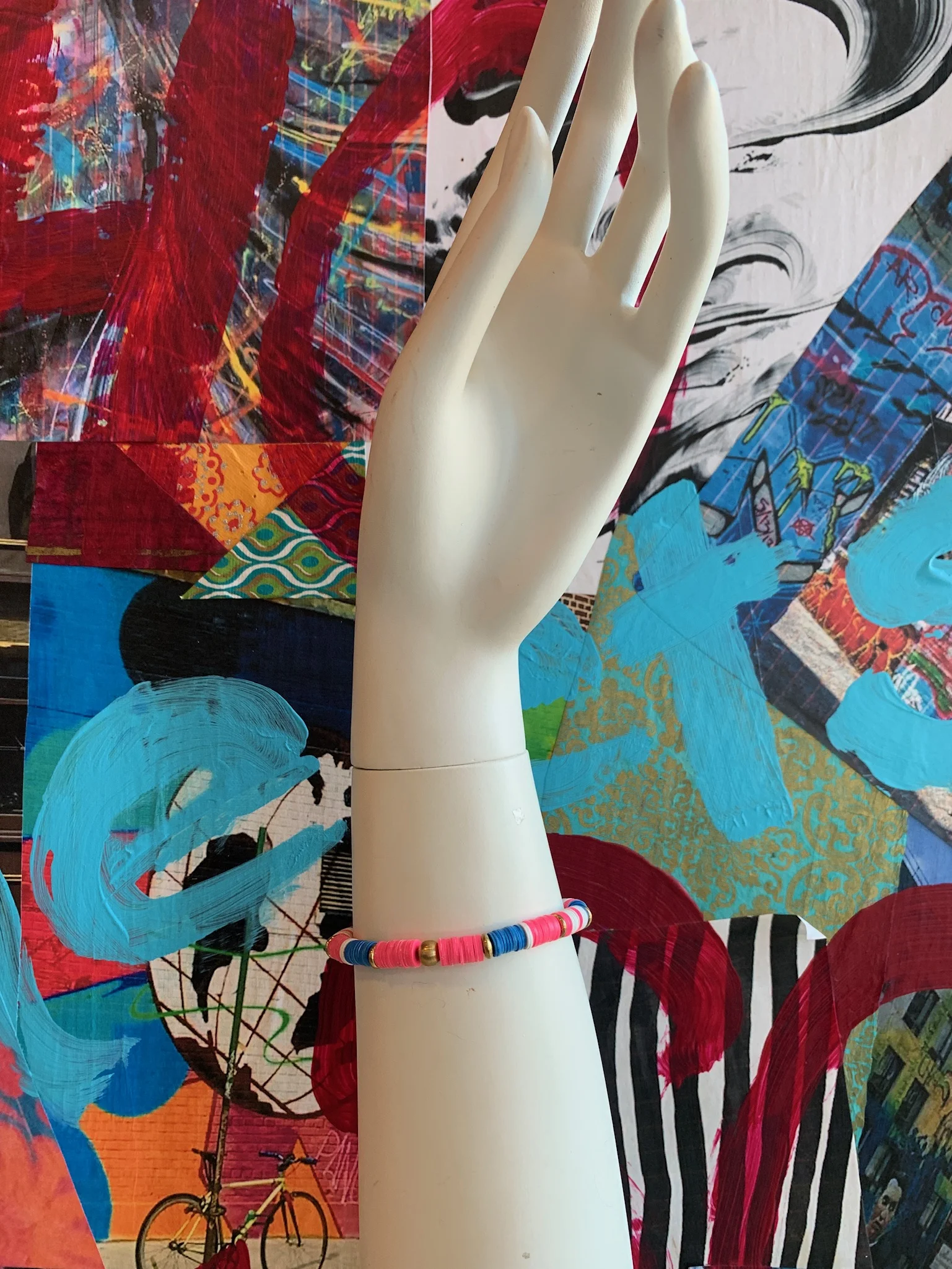 Pink &amp; Blue Vinyl &amp; Brass Bracelet