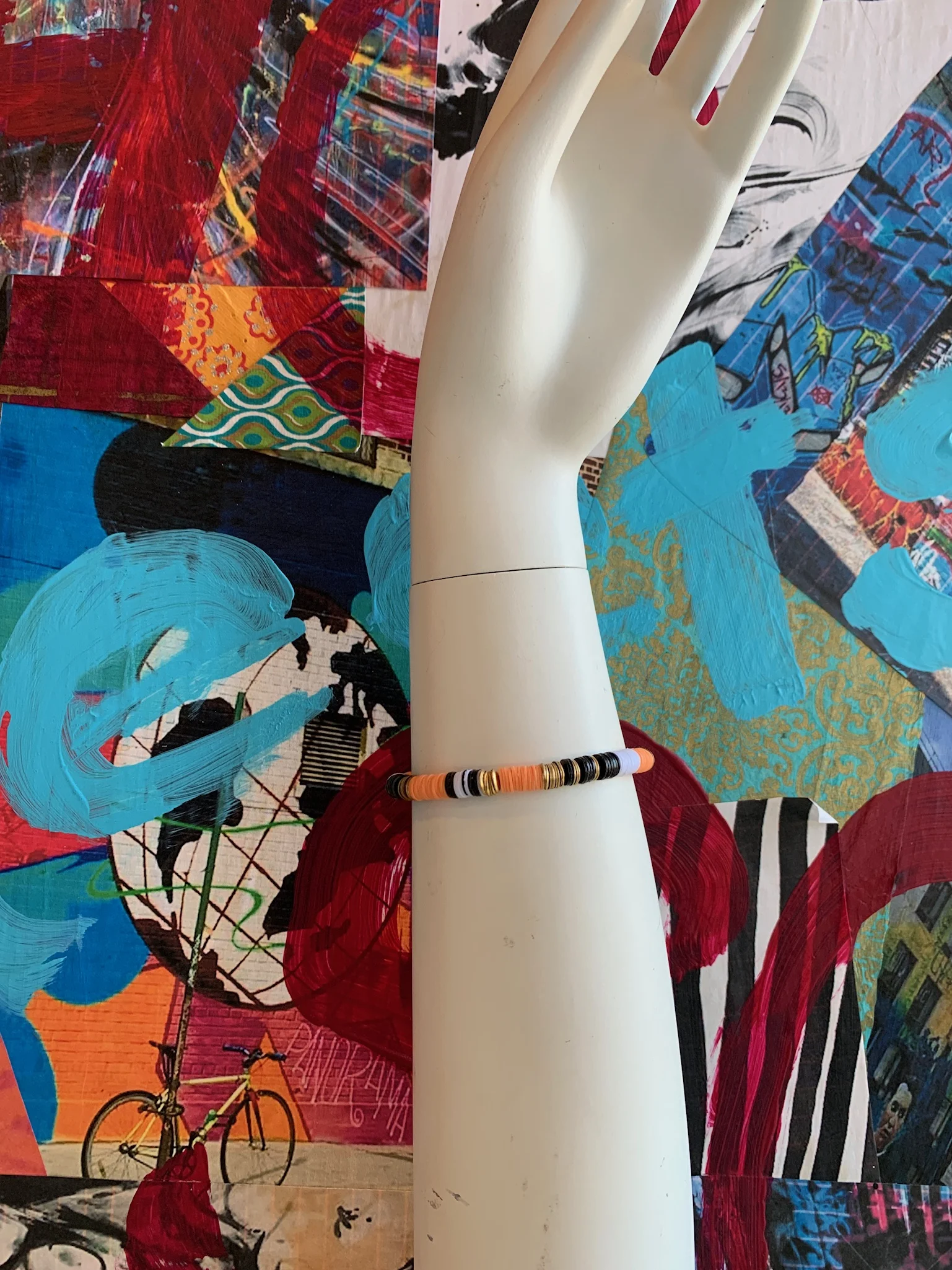 Orange &amp; Black &amp; Brass Vinyl Necklace