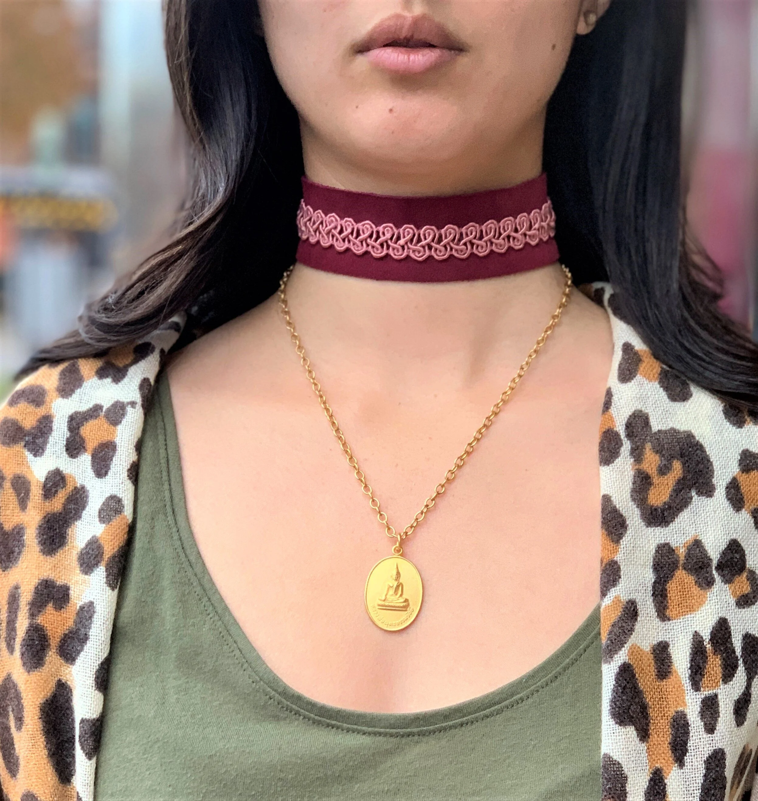 Burgundy and Pink Braided Suede Choker
