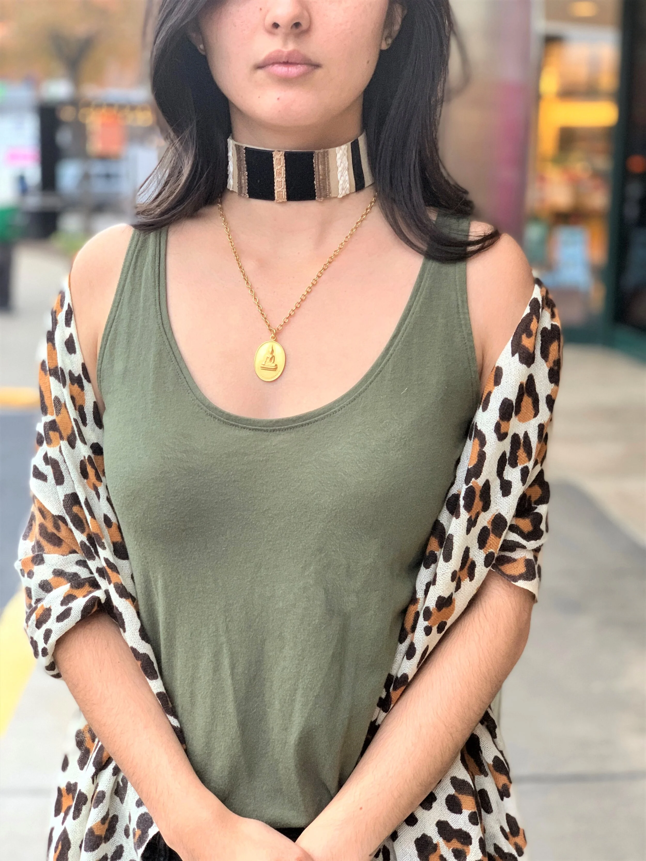 Black and White and Beige Suede Choker