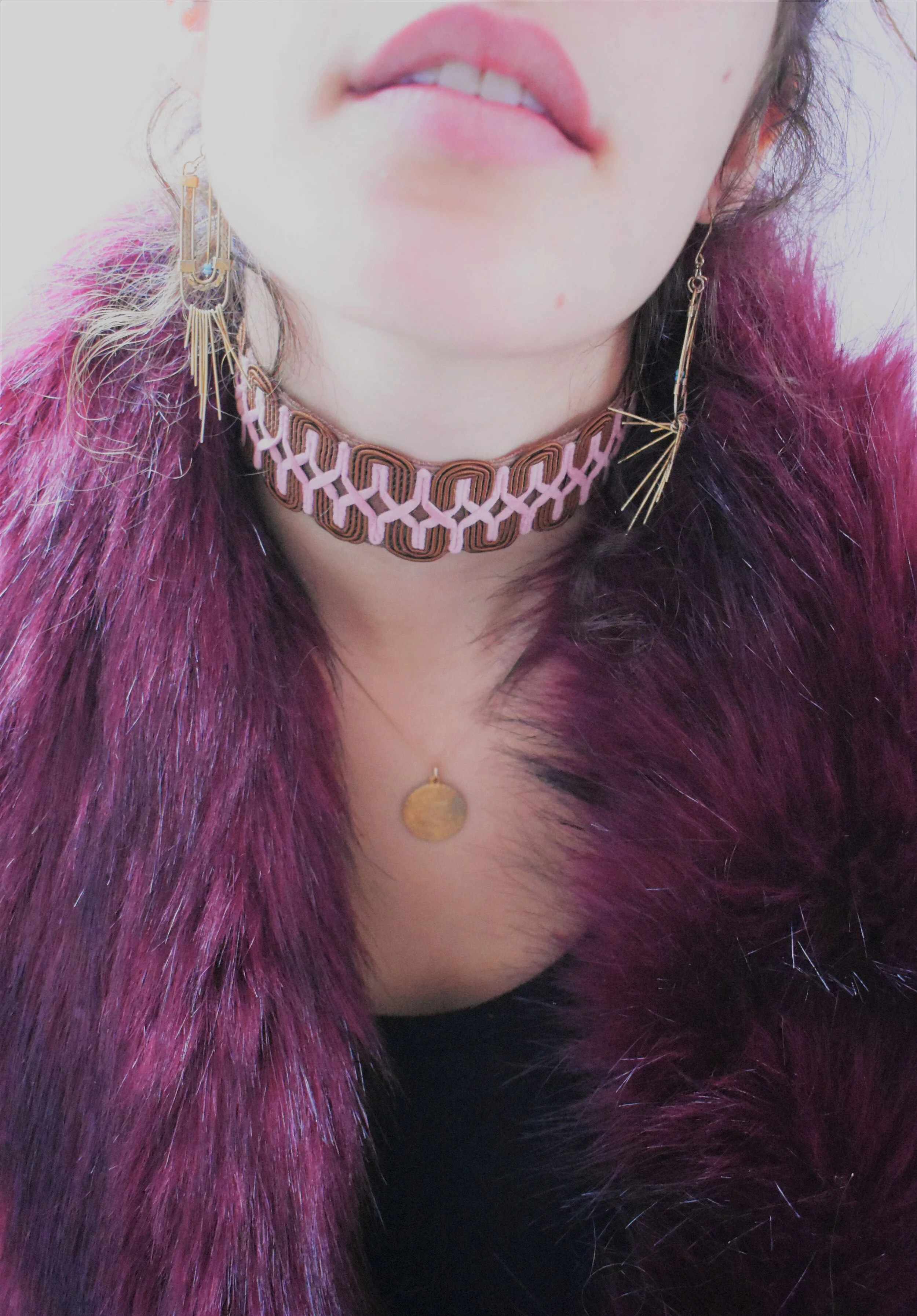 Brown and Pink Suede Braided Choker