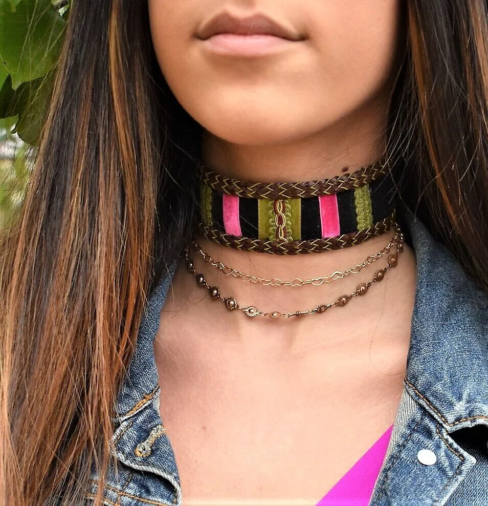 black suede choker with brown and green braid.jpeg