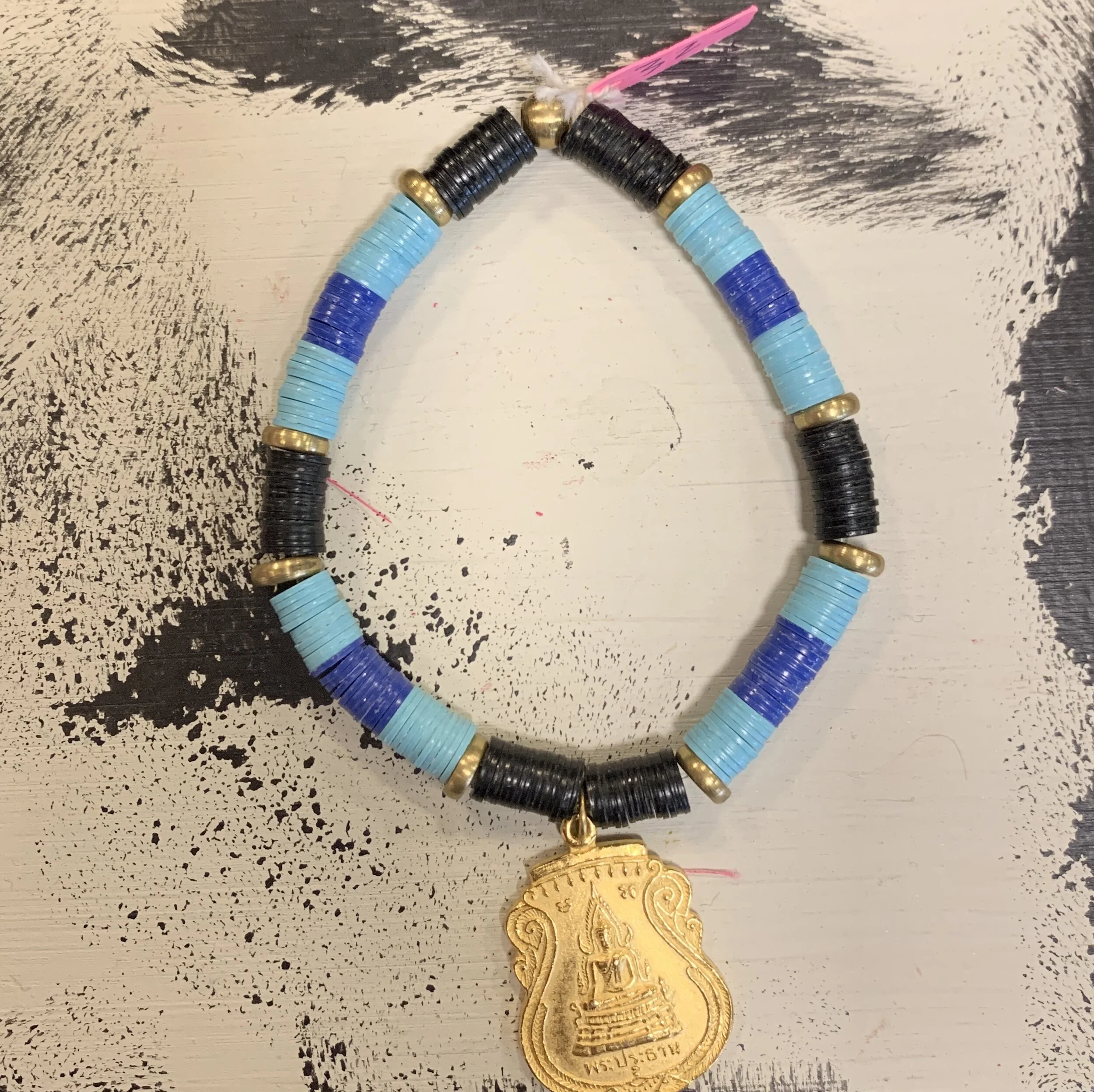 Blue &amp; Black Vinyl &amp; Brass Bracelet
