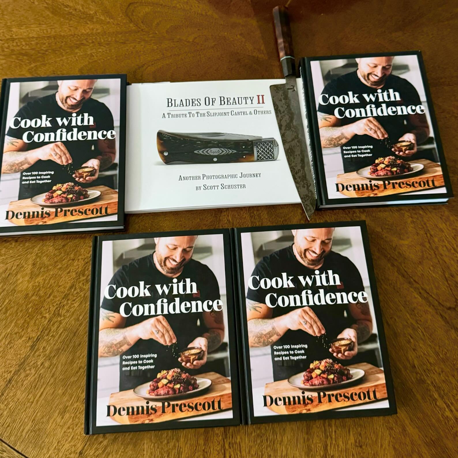 @dennistheprescott new #cookbooks show up at the same time as a killer #chefsknives from my friend @rpm_neil ! Doesnt  hurt that my New book @scottschusterphoto Blades of Beauty 2 is relasing in @blade_show Atlanta . Strong work my friends .!
