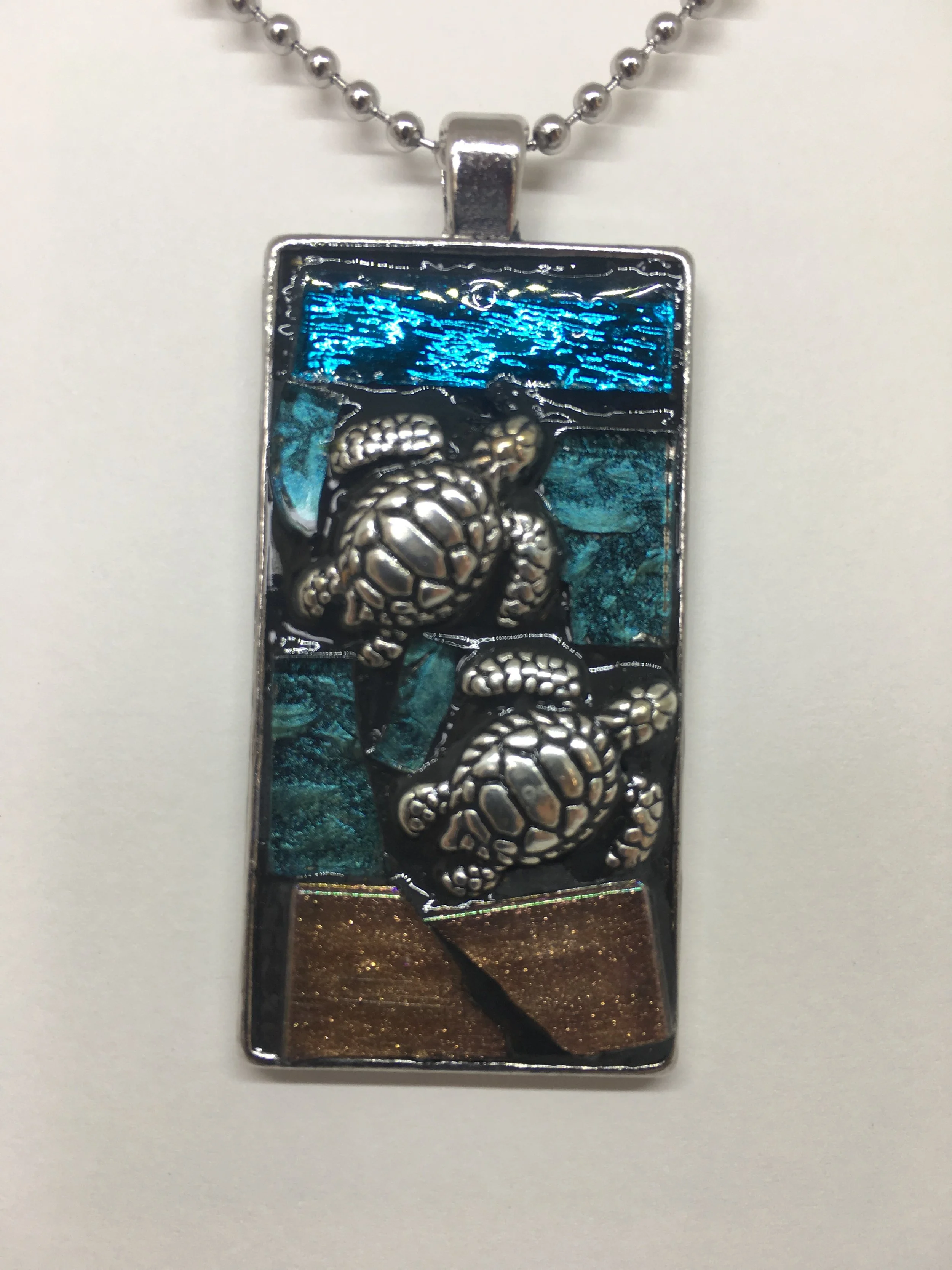 Two Turtle Mosaic Necklace $25