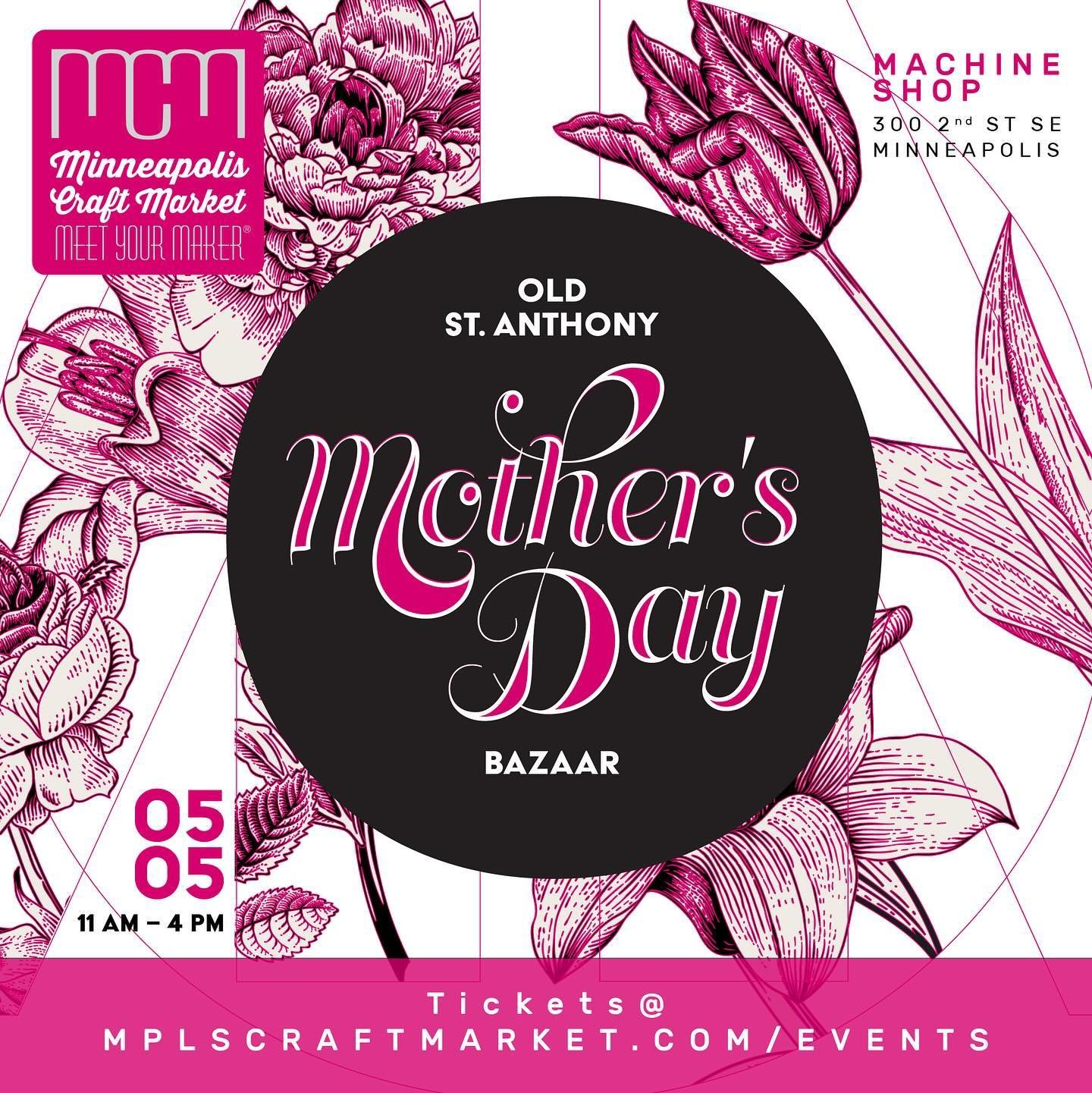 Spoil Mom THIS Sunday at the Old St. Anthony 💐Mother&rsquo;s Day Market @machineshopmpls! 

Our makers have endless handmade treasures made with love perfect for Mother&rsquo;s Day gifts 💝. @djbusterbaxter will be in the building keeping the good v