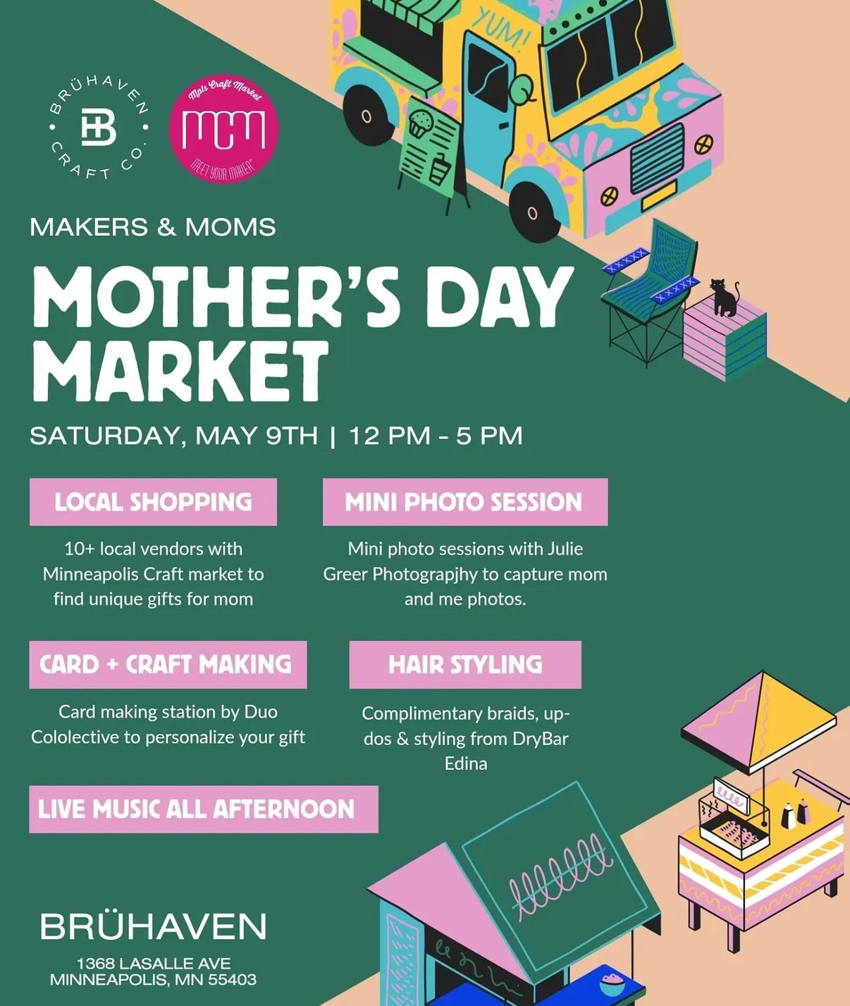 Give Mom the afternoon she deserves 🌸 

Meet us at the Makers &amp; Moms 🛍️Market @bruhavencraft 🍺TOMORROW for handmade finds, complimentary styling from @drybar_msp, portraits by @juliegreerphotography, crafts with @duocollective, and live music.