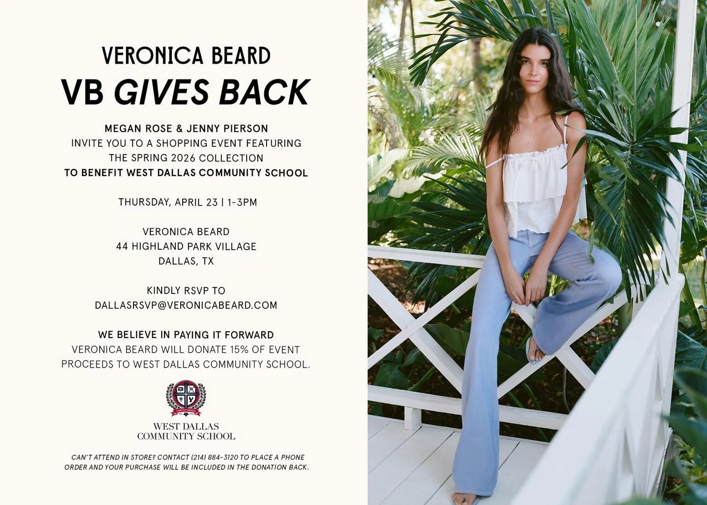 Join us THIS WEEK on Thursday from 1-3pm for a special give back shopping event at Veronica Beard in Highland Park Village. 15% of the proceeds will benefit the students of WDCS. See you there! 🌟🛍️🤍

Can&rsquo;t attend? Call 214-884-3120 to purcha