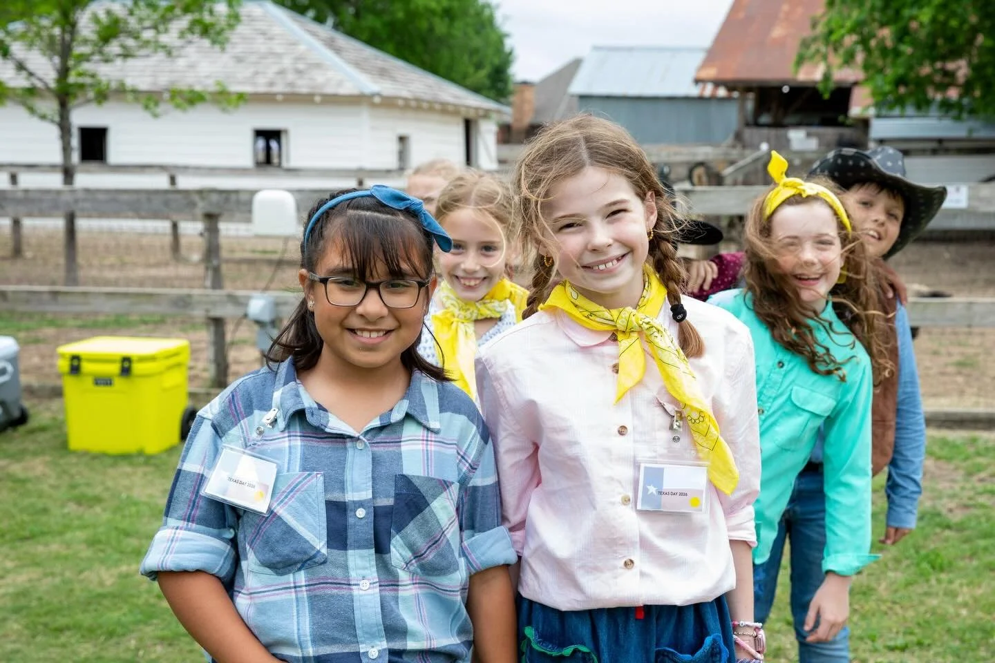 Texas-sized smiles for Texas Day! 🤠 Our 3rd graders met their Providence Christian School pen pals and spent the day stepping back in time together &mdash; riding in a wagon, plowing fields, learning in a one-room schoolhouse, and more. A full day o