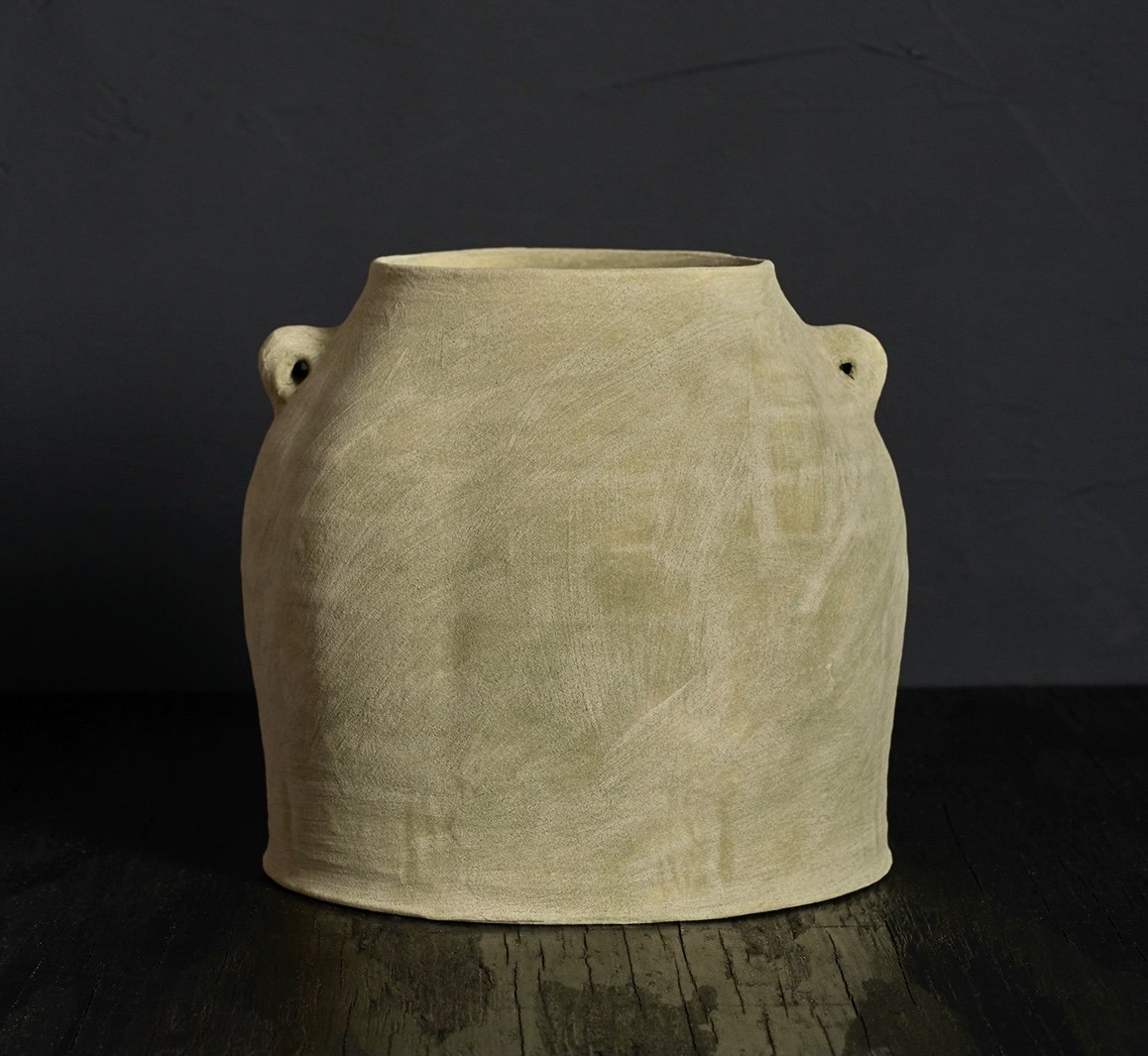 Fluted Pistachio Jar with Ears