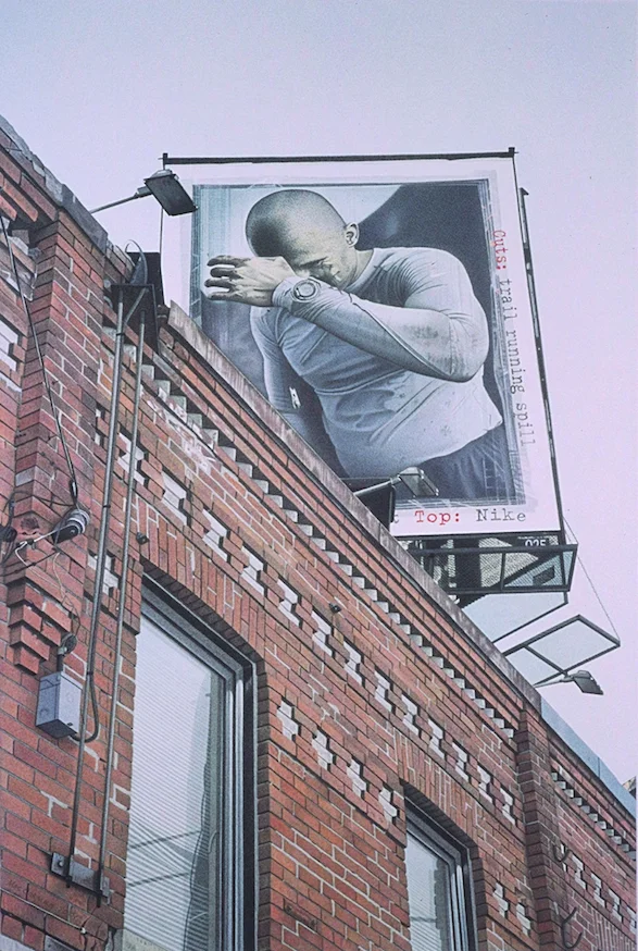 Vancouver B.C. small urban building Nike billboard photorealism hyperrealism painting by Canadian artist Neil MacCormick