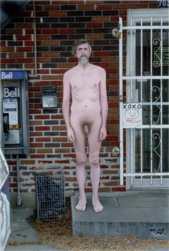 male nude self portrait Montreal urban graffiti exterior  photorealism hyperrealism painting by Canadian artist Neil MacCormick