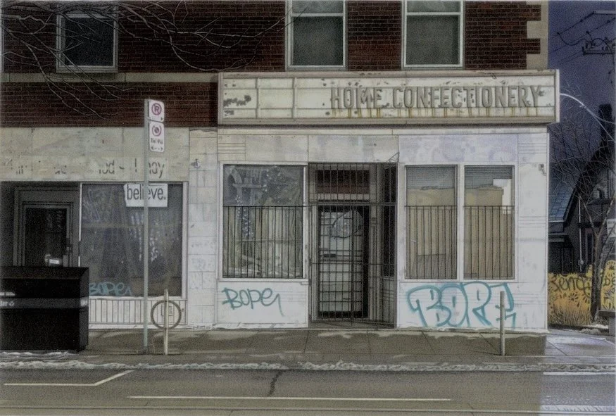 photorealism canadian urban building night painting toronto