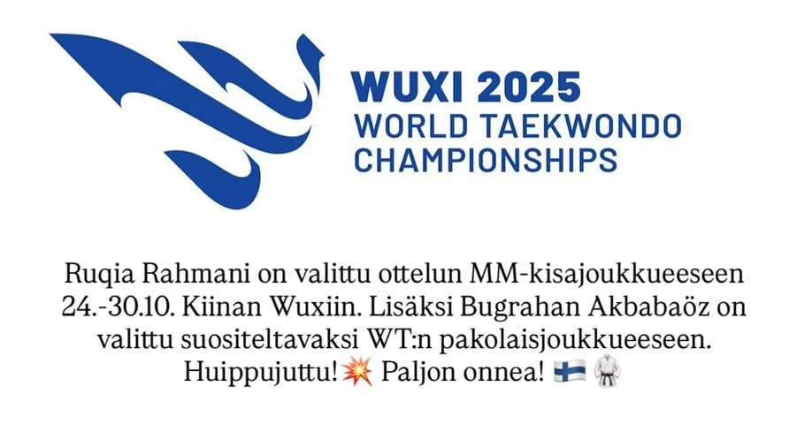 Uutinen Suomen Taekwondoliiton sivuilla t&auml;st&auml; https://www.suomentaekwondoliitto.fi/uutiset/ottelun-aikuisten-mm-joukkue-nimett/?fbclid=IwZXh0bgNhZW0CMTEAAR7YAzLqjzCQJXwEN64rT1_8gTvY0PPC8iqcH7gbeZVvp2cl3Q-8seqJbUfnqg_aem_FxIXHT6FWcfIzzo5kNCM