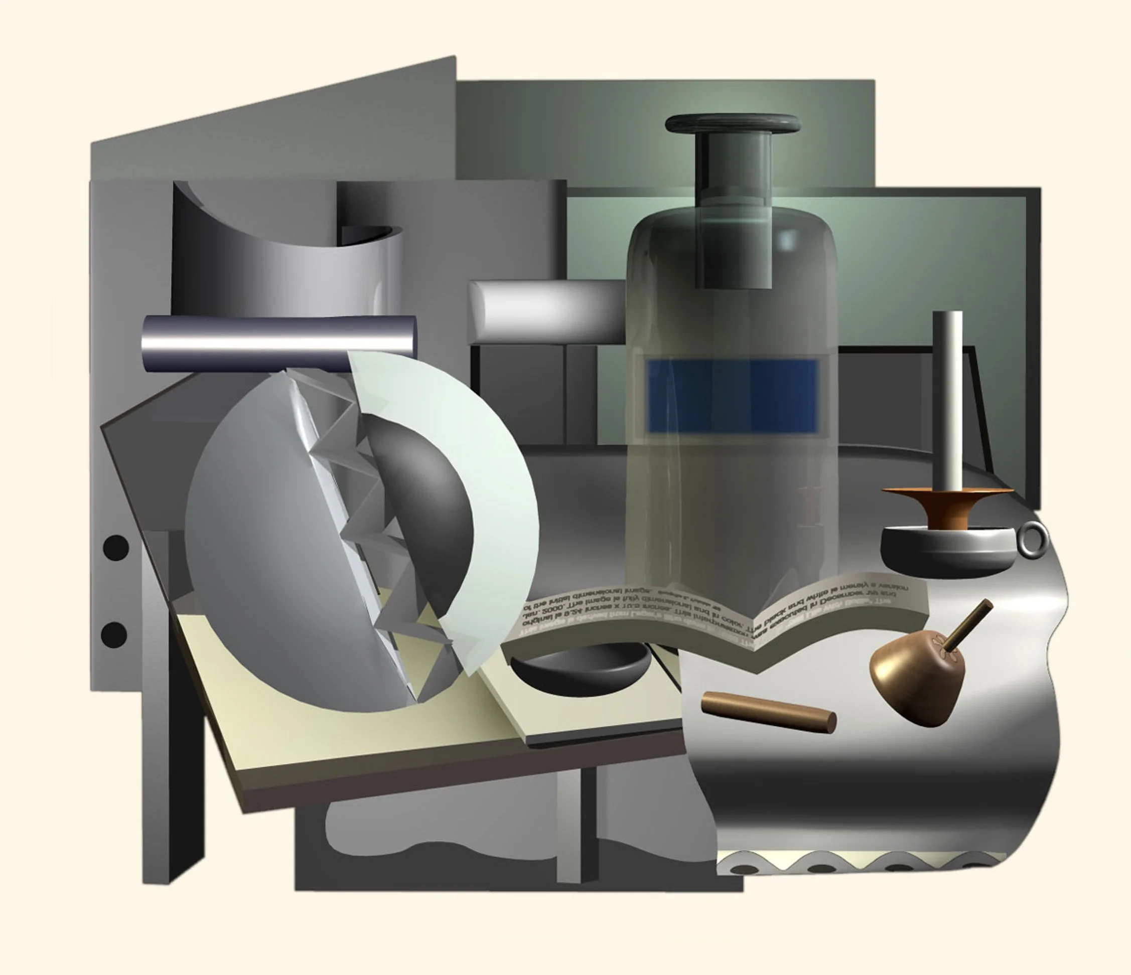 "Still Life with Bottle" CGI Reconstruction Front View, 2004